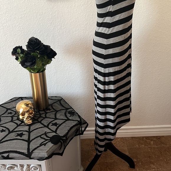*SOLD* Just Love Black & Gray Striped Maxi High Low Dress - Picture 3 of 10